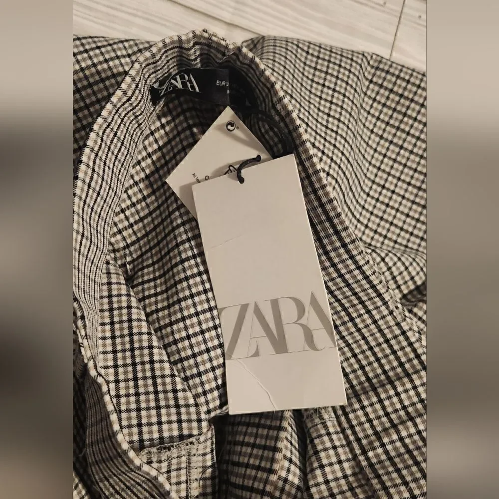 NWT Zara Plaid Beige And Black High Rise Flare Pants Size Large - Picture 13 of 13